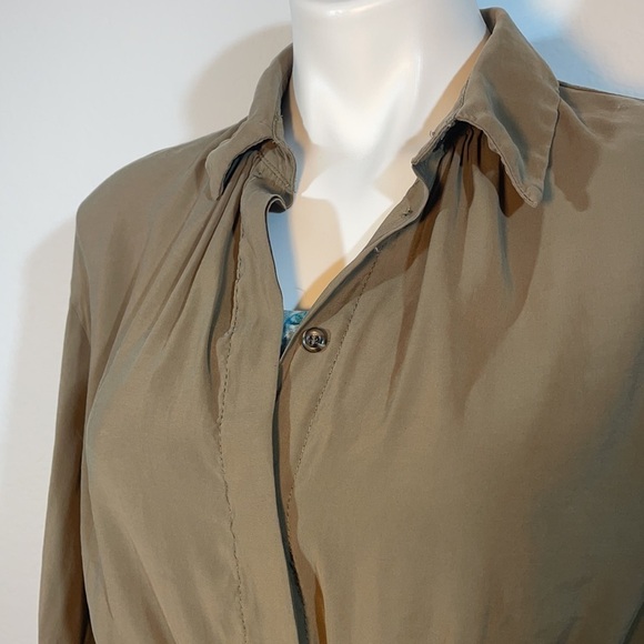 Zara Crop Button Down Shirt with Drawstring - Olive - Picture 7 of 14